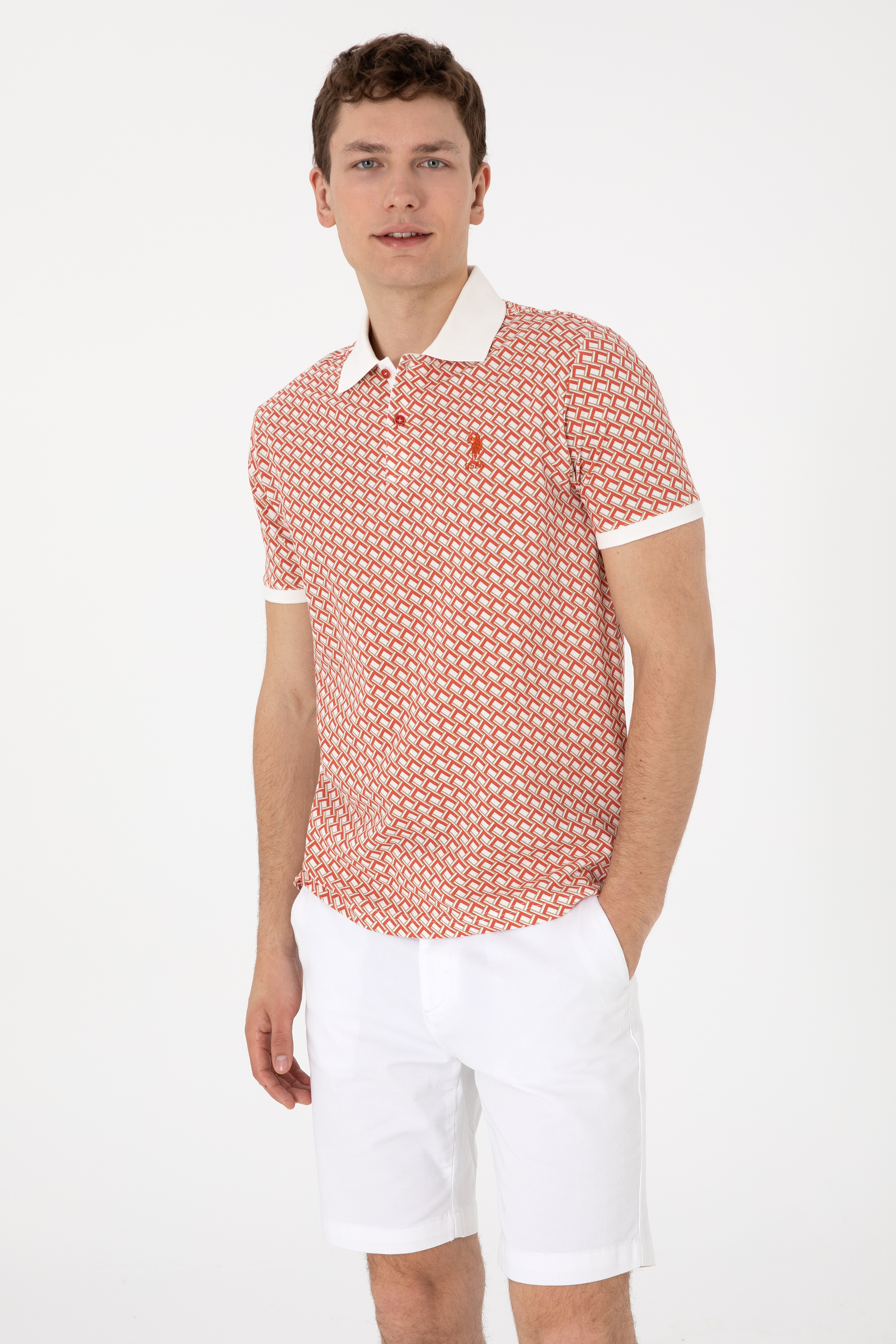 Erkek Regular Fit Polo Yaka Pudra Desenli Tişört - Image 3