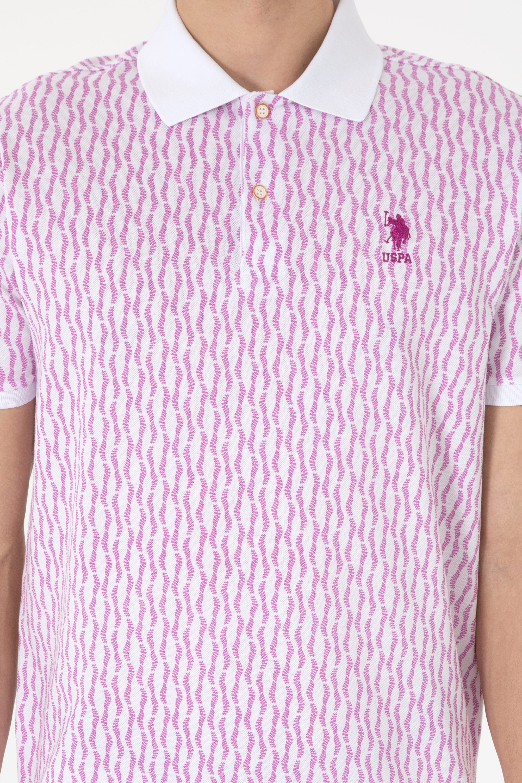 Erkek Regular Fit Polo Yaka Menekşe Desenli Tişört