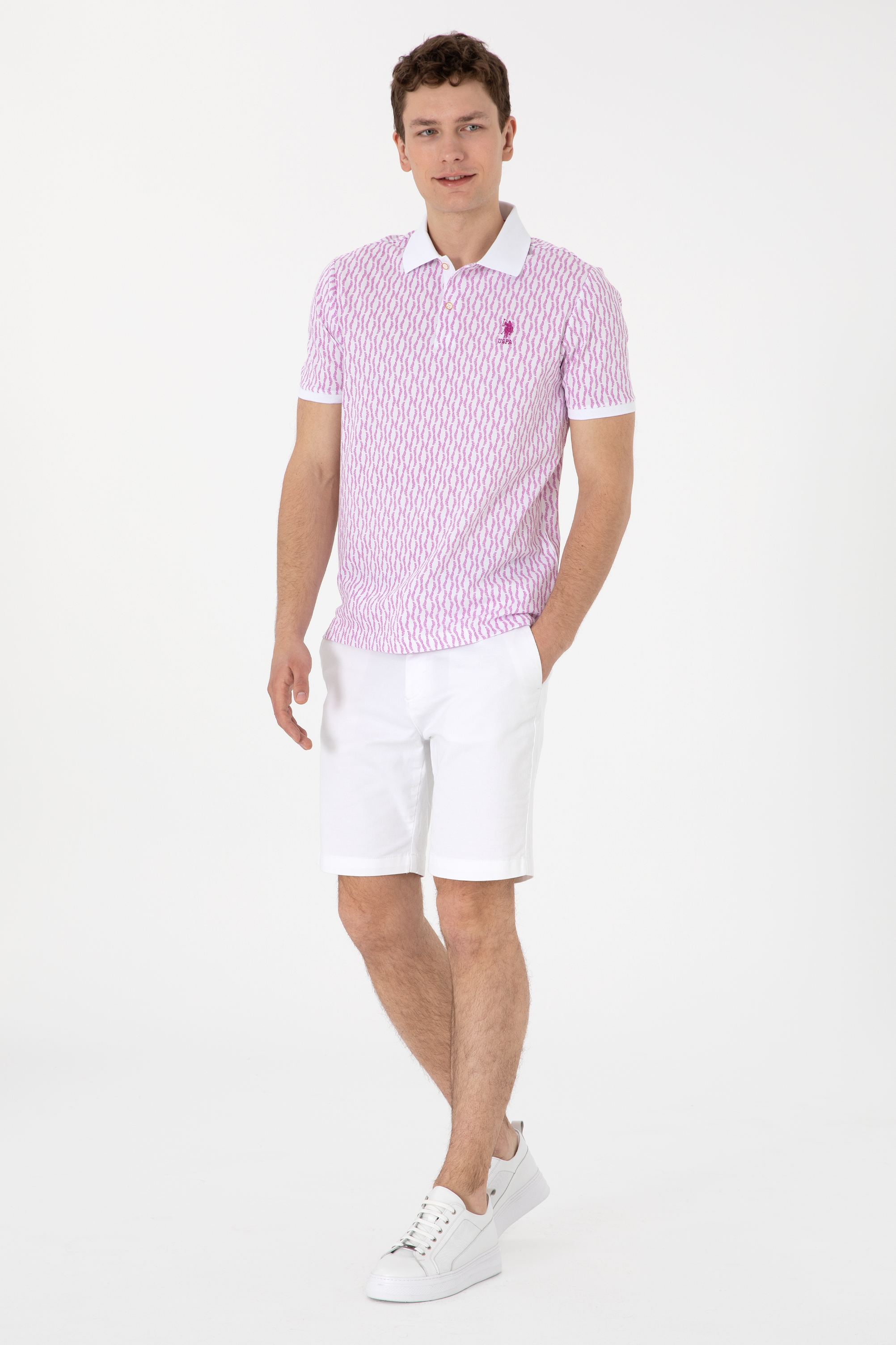 Erkek Regular Fit Polo Yaka Menekşe Desenli Tişört - Image 4