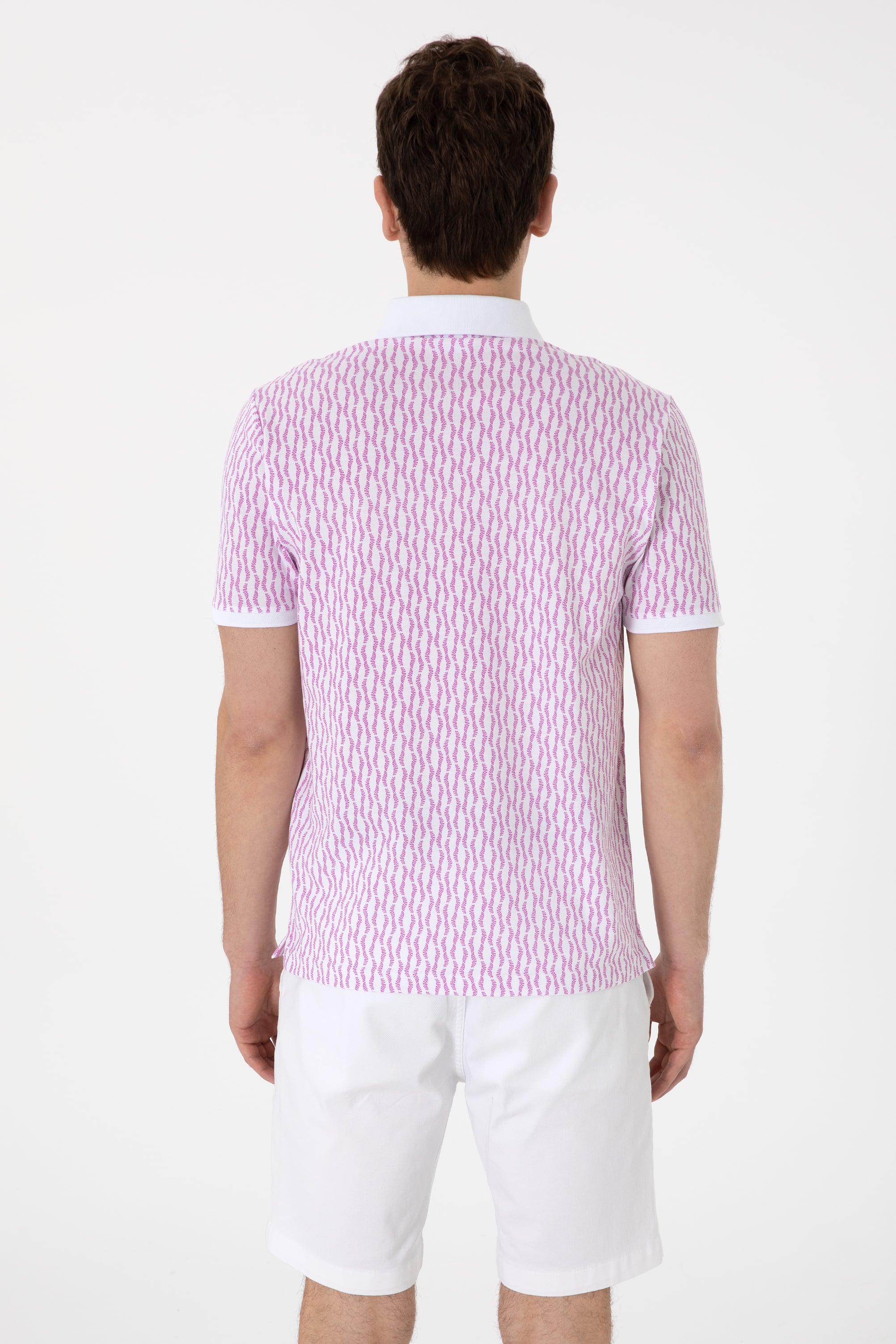 Erkek Regular Fit Polo Yaka Menekşe Desenli Tişört - Image 5