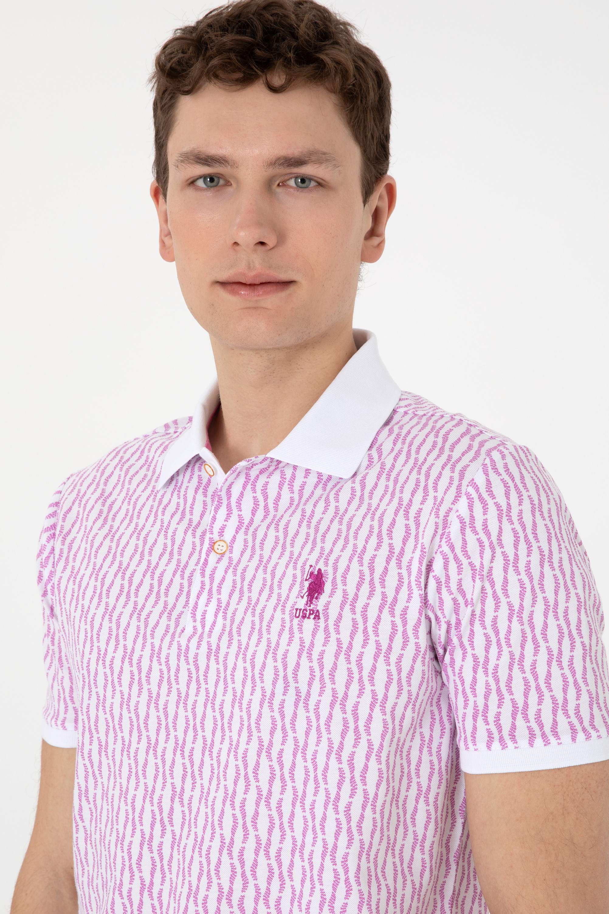 Erkek Regular Fit Polo Yaka Menekşe Desenli Tişört - Image 2