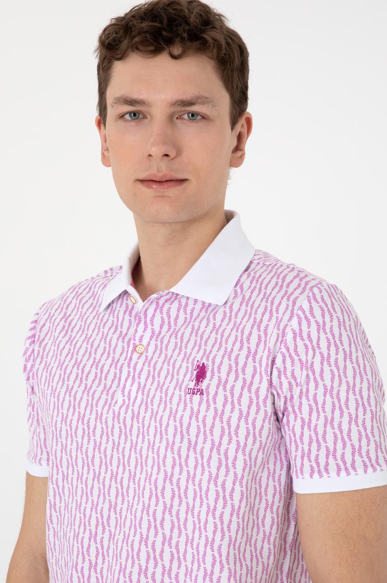 Erkek Regular Fit Polo Yaka Menekşe Desenli Tişört