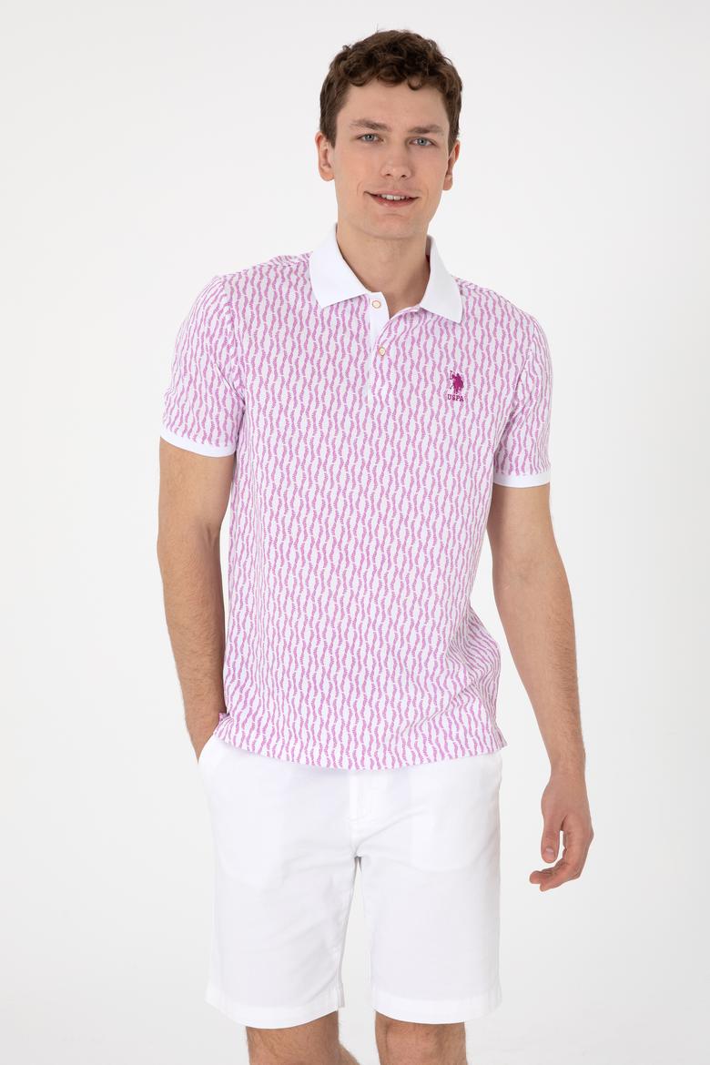 Erkek Regular Fit Polo Yaka Menekşe Desenli Tişört