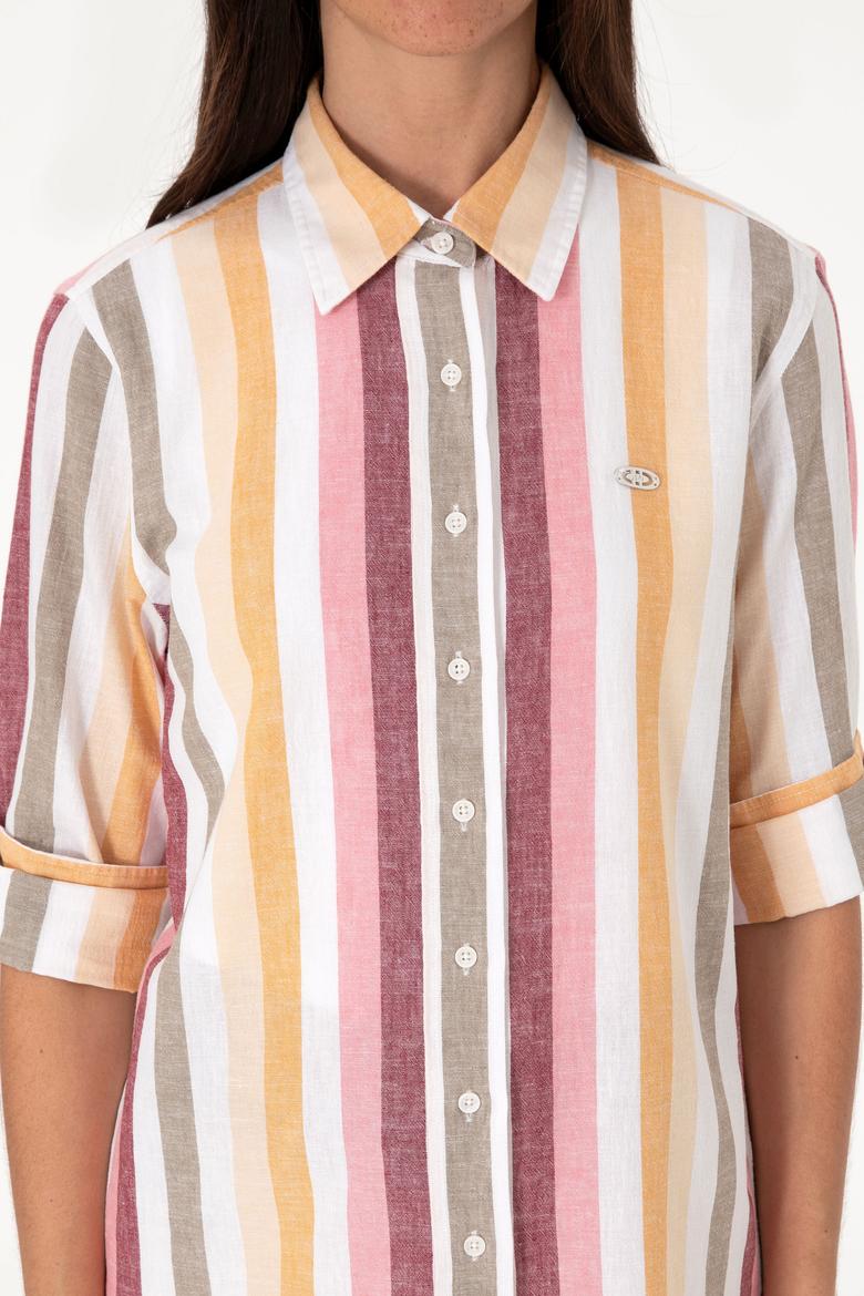 Kadın Turuncu Çizgili Uzun Kollu Tunik Gömlek - 50305877012