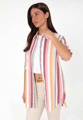 Kadın Turuncu Çizgili Uzun Kollu Tunik Gömlek - 50305877012