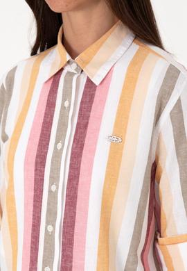 Kadın Turuncu Çizgili Uzun Kollu Tunik Gömlek - 50305877012