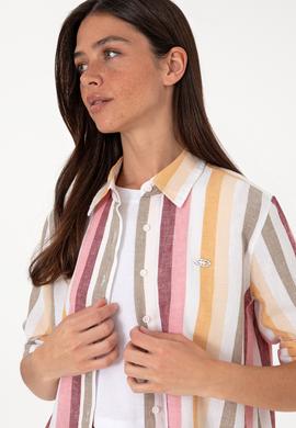 Kadın Turuncu Çizgili Uzun Kollu Tunik Gömlek - 50305877012