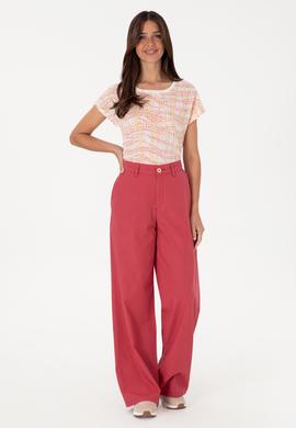 Kadın Turuncu Desenli Bisiklet Yaka Tişört - 50300783014