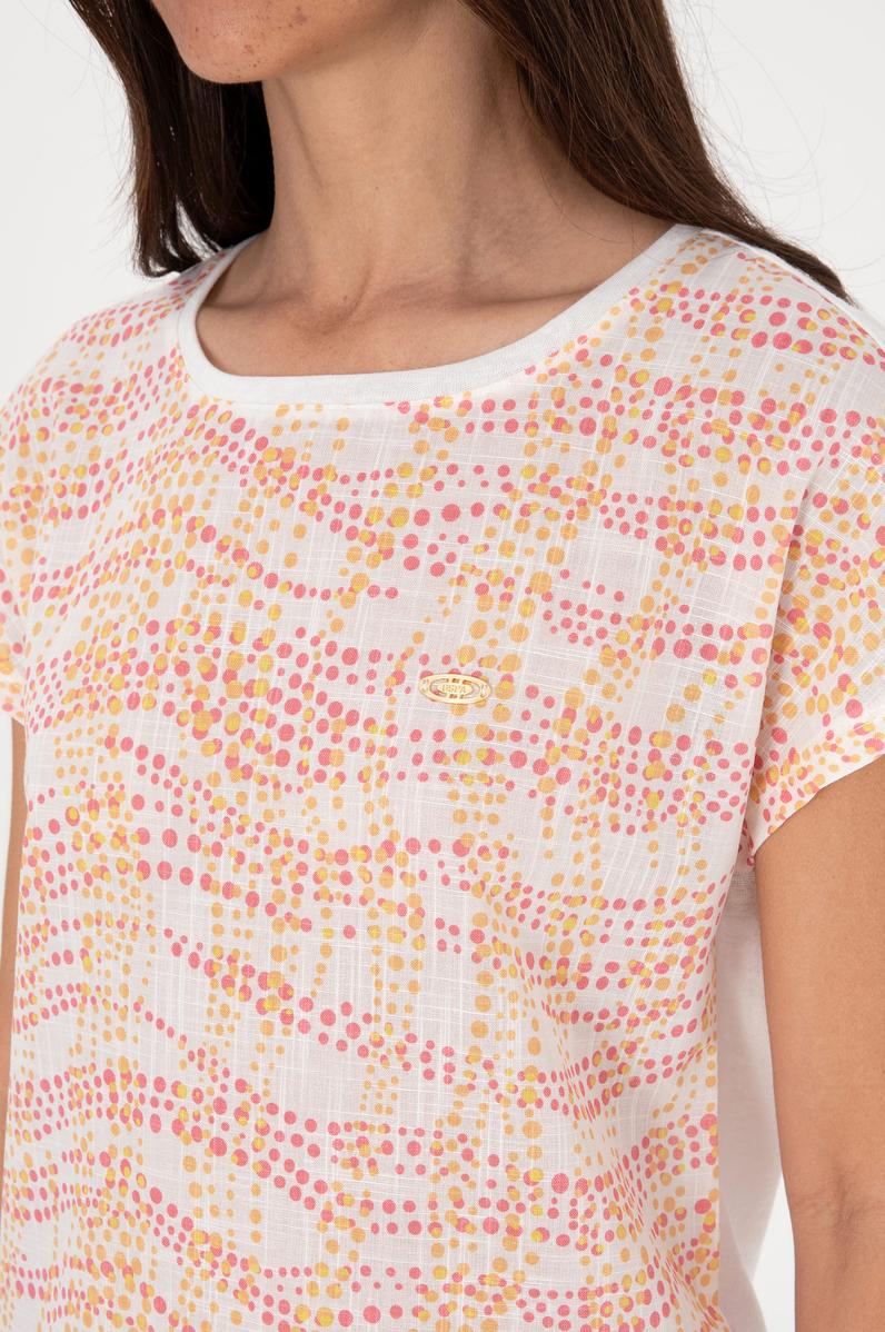 Kadın Turuncu Desenli Bisiklet Yaka Tişört