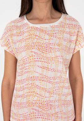 Kadın Turuncu Desenli Bisiklet Yaka Tişört - 50300783014