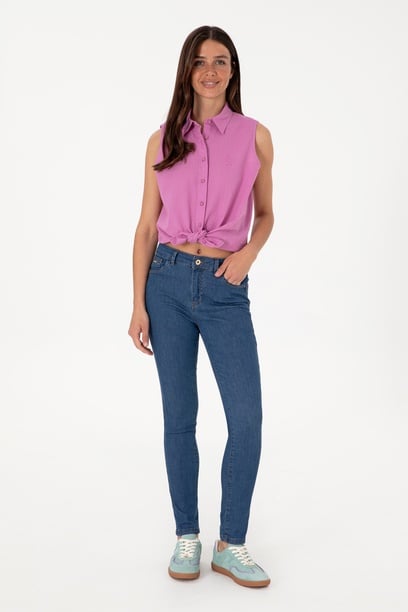 Kadın Koyu Mavi Skinny Fit Jean Pantolon