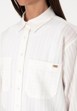 Kadın Beyaz Uzun Kollu Çizgili Tunik Gömlek - 50299320005