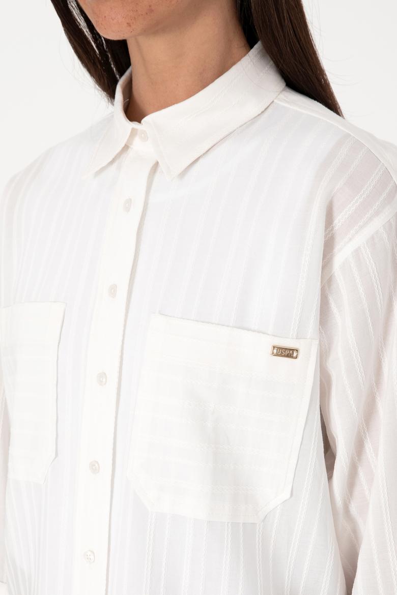 Kadın Beyaz Uzun Kollu Çizgili Tunik Gömlek - 50299320005