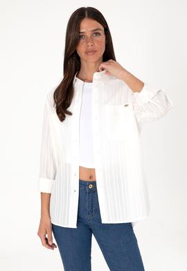 Kadın Beyaz Uzun Kollu Çizgili Tunik Gömlek - 50299320005