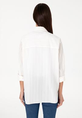 Kadın Beyaz Uzun Kollu Çizgili Tunik Gömlek - 50299320005