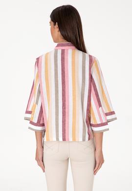 Kadın Turuncu Çizgili Keten Karışımlı Uzun Kollu Gömlek - 50305876001