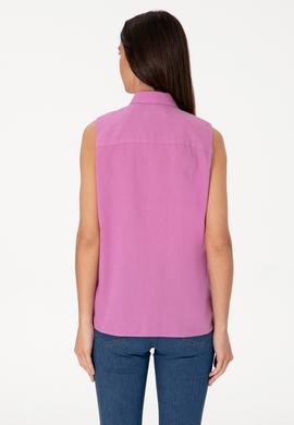 Kadın Fuşya Keten Karışımlı Kısa Kollu Gömlek - 50298111062