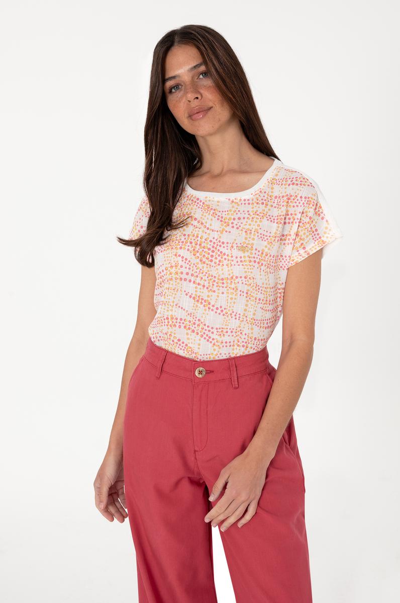 Kadın Turuncu Desenli Bisiklet Yaka Tişört