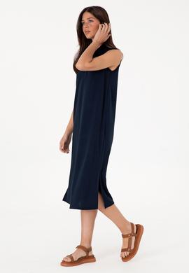 Kadın Lacivert Polo Yaka Midi Boy Örme Elbise - 50300674035