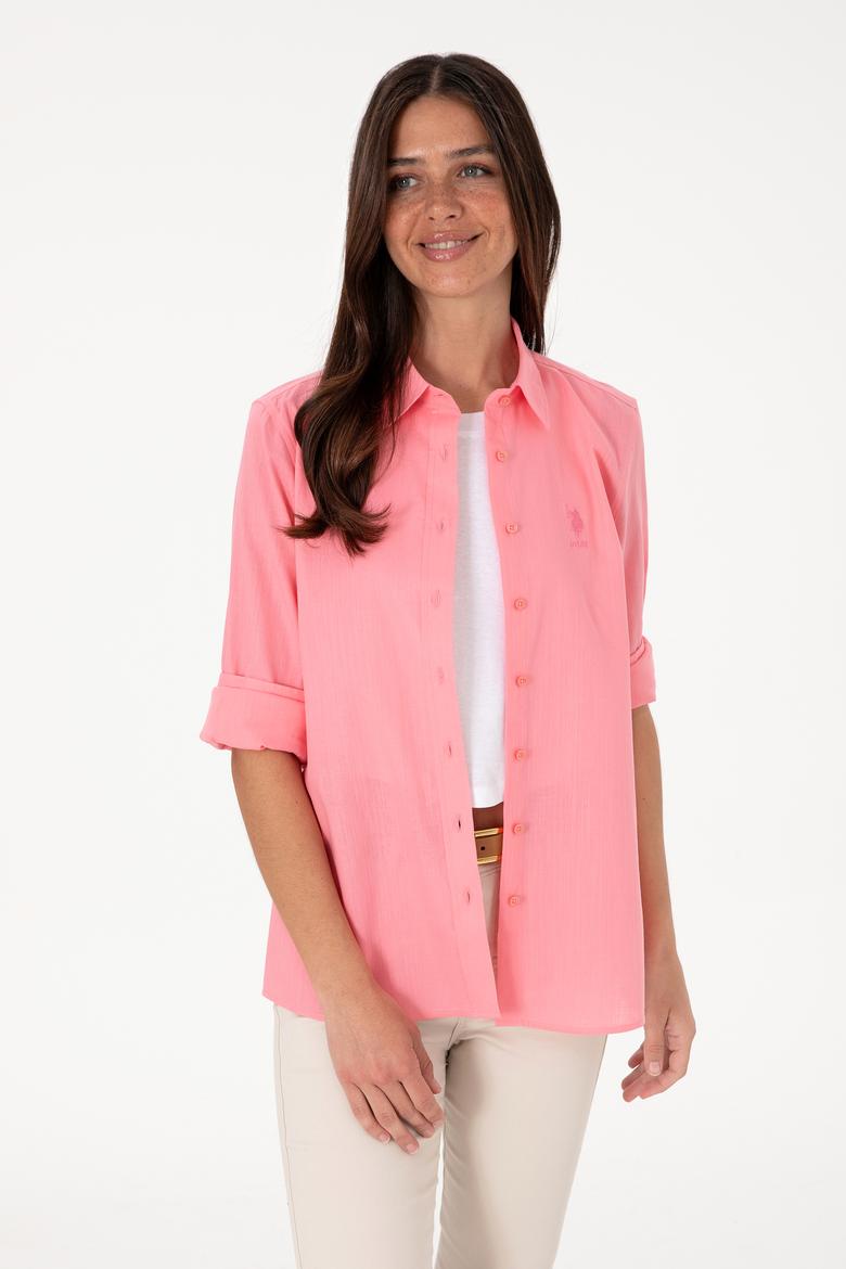 Kadın Pembe Uzun Kollu Basic Gömlek
