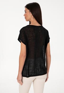 Kadın Siyah Bisiklet Yaka Tişört - 50300777029