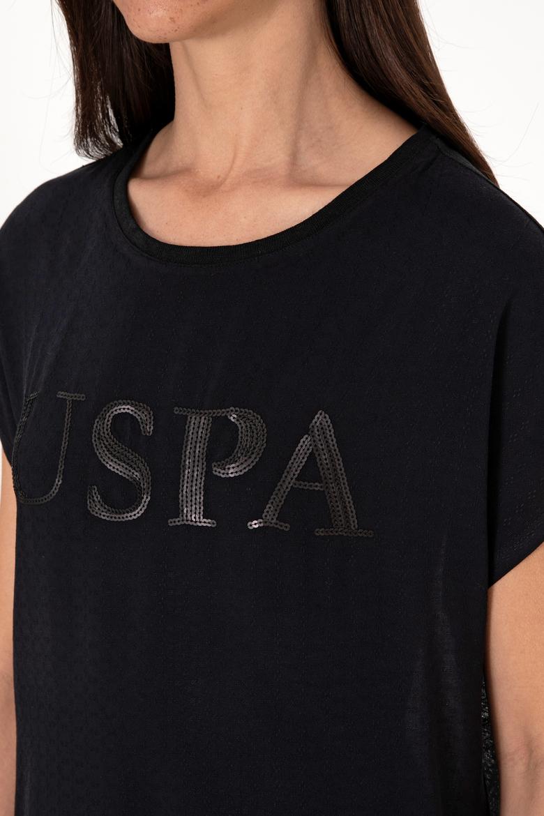 Kadın Siyah Bisiklet Yaka Tişört - 50300777029