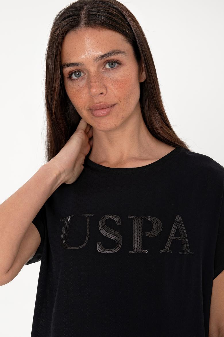 Kadın Siyah Bisiklet Yaka Tişört - 50300777029