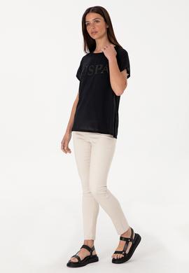 Kadın Siyah Bisiklet Yaka Tişört - 50300777029