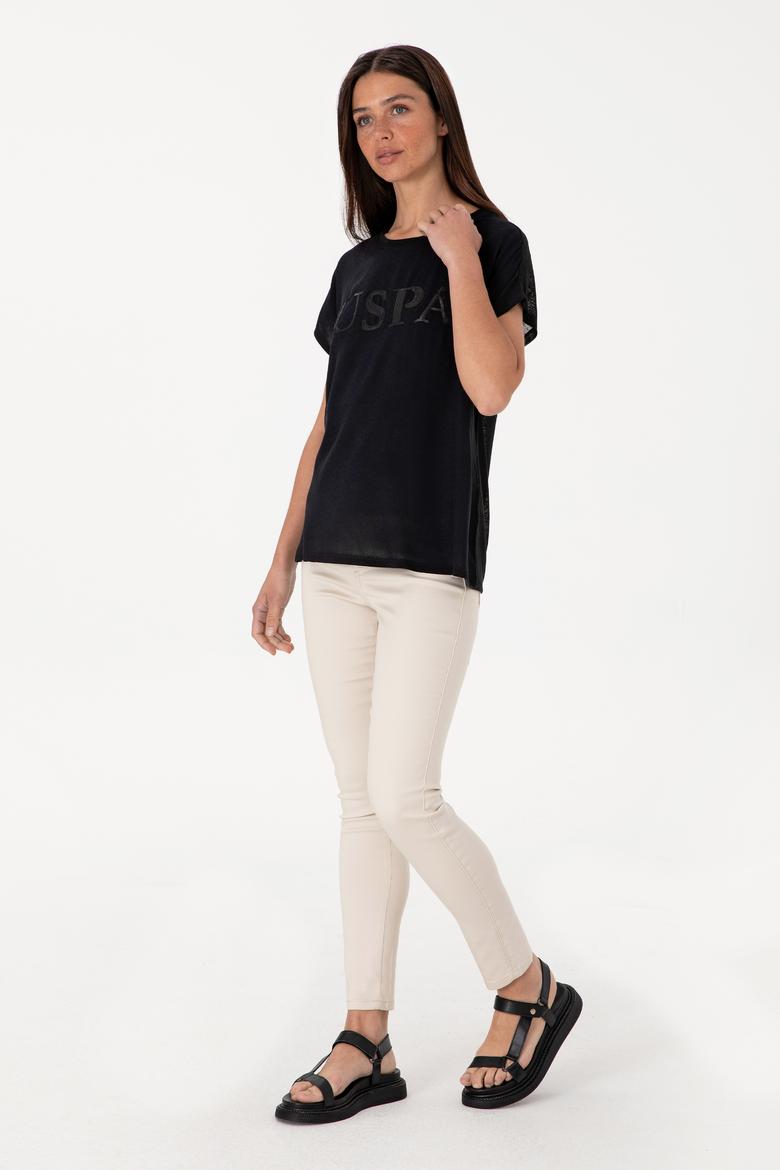 Kadın Siyah Bisiklet Yaka Tişört - 50300777029