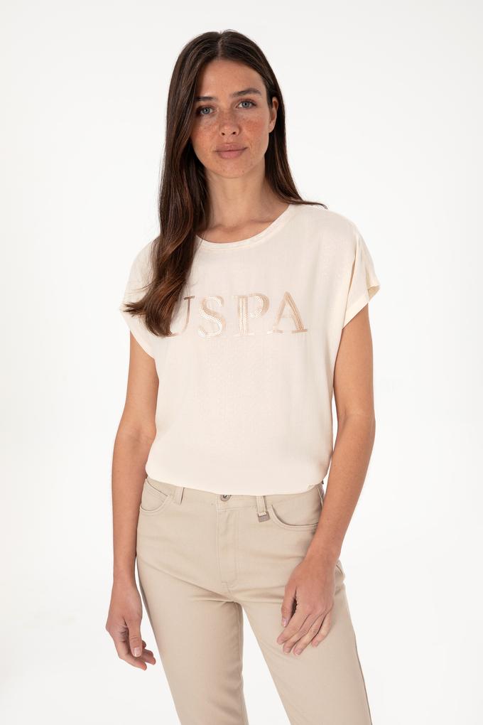 Kadın Krem Bisiklet Yaka Tişört