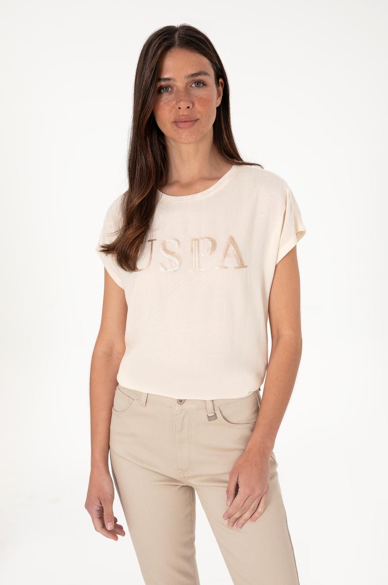 Kadın Krem Bisiklet Yaka Tişört