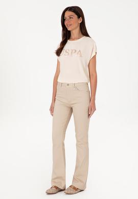 Kadın Krem Bisiklet Yaka Tişört - 50300777046