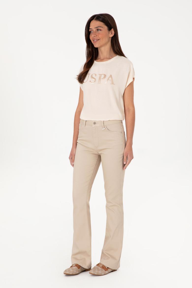 Kadın Krem Bisiklet Yaka Tişört - 50300777046