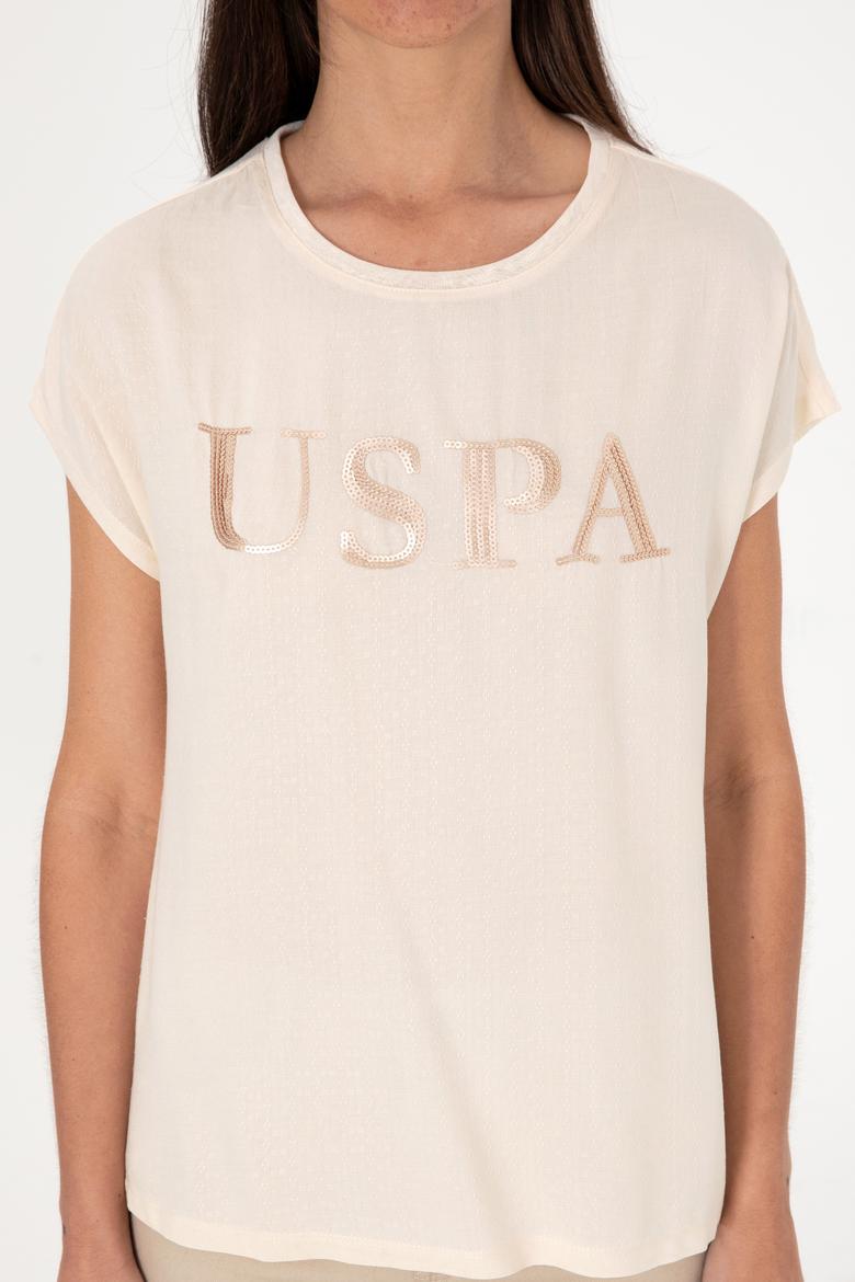 Kadın Krem Bisiklet Yaka Tişört - 50300777046