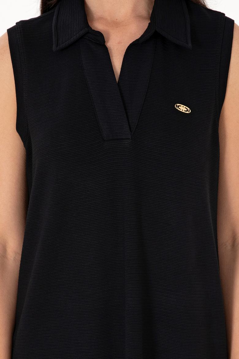 Kadın Siyah Polo Yaka Midi Boy Örme Elbise - 50300674043