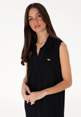Kadın Siyah Polo Yaka Midi Boy Örme Elbise - 50300674043