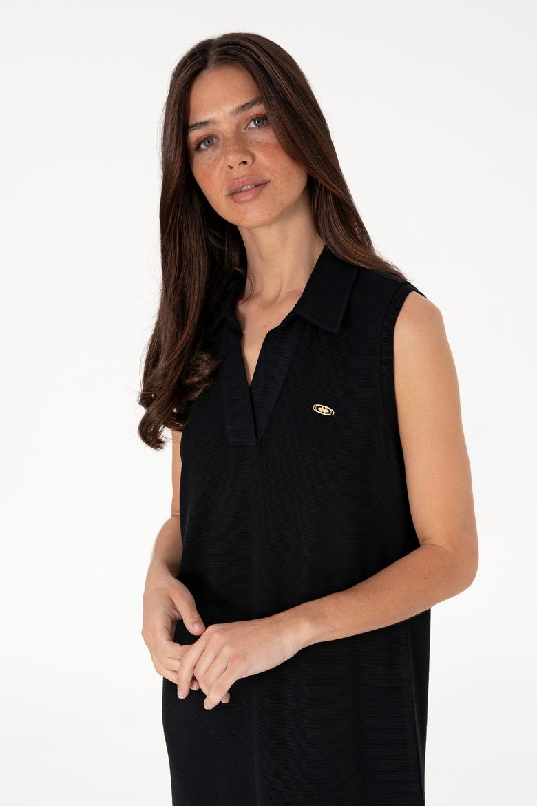 Kadın Siyah Polo Yaka Midi Boy Örme Elbise - 50300674043