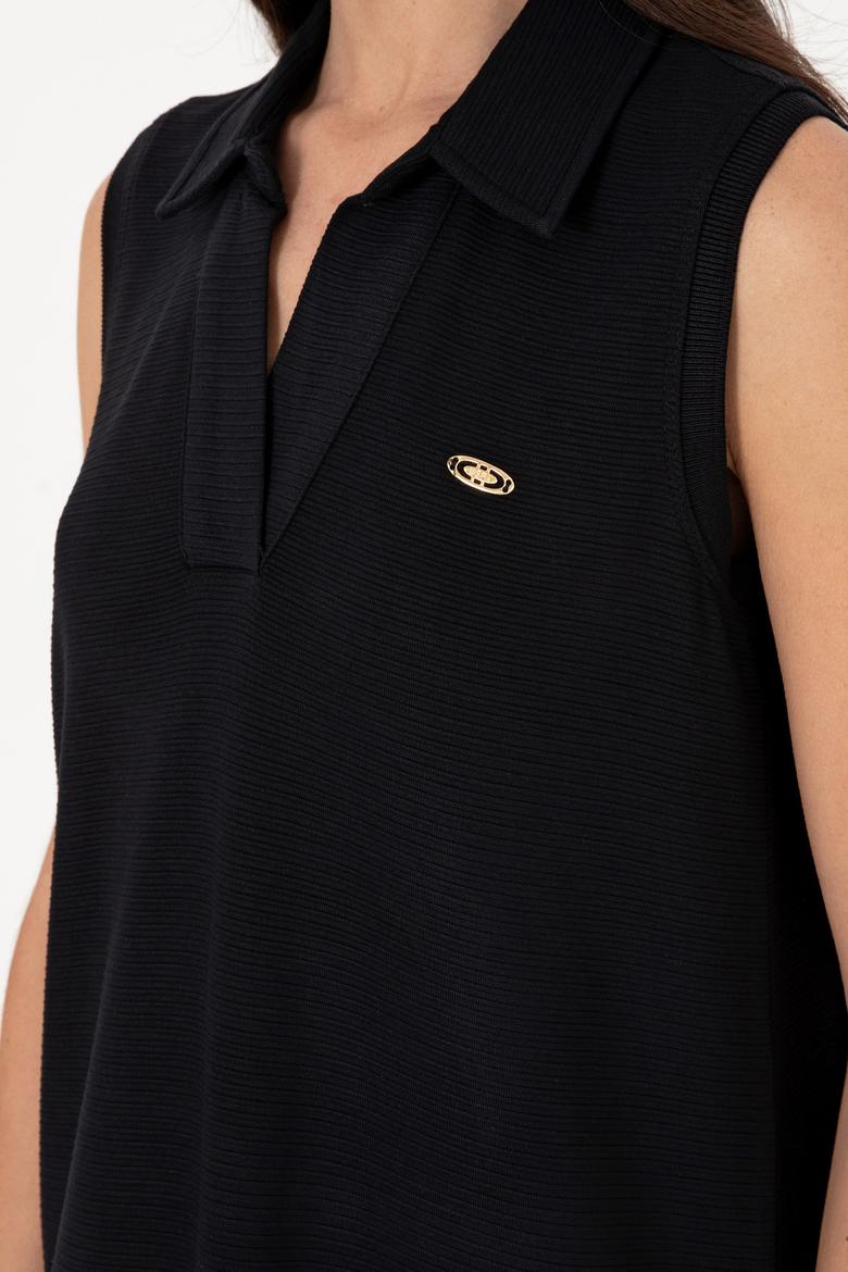 Kadın Siyah Polo Yaka Midi Boy Örme Elbise - 50300674043