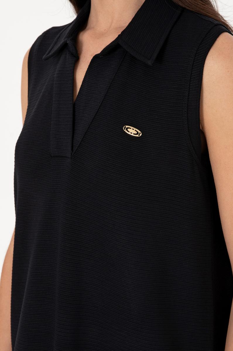 Kadın Siyah Polo Yaka Midi Boy Örme Elbise