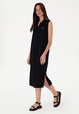 Kadın Siyah Polo Yaka Midi Boy Örme Elbise - 50300674043