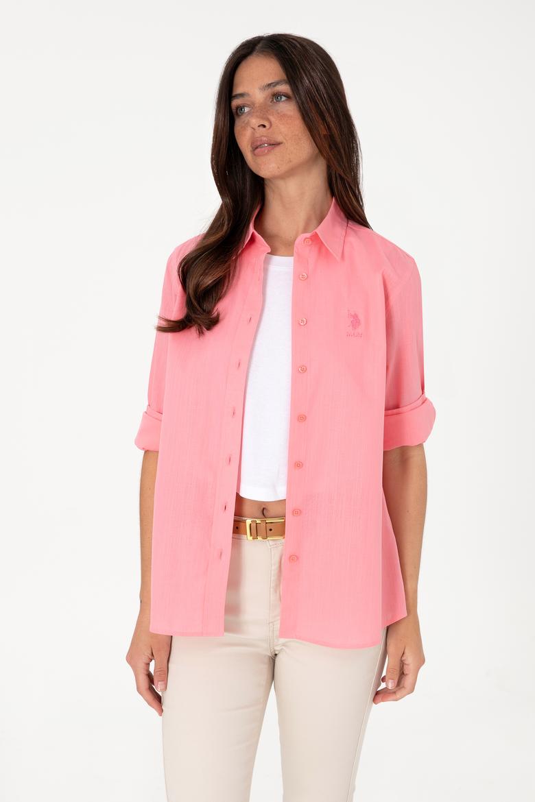 Kadın Pembe Uzun Kollu Basic Gömlek - 50307694019