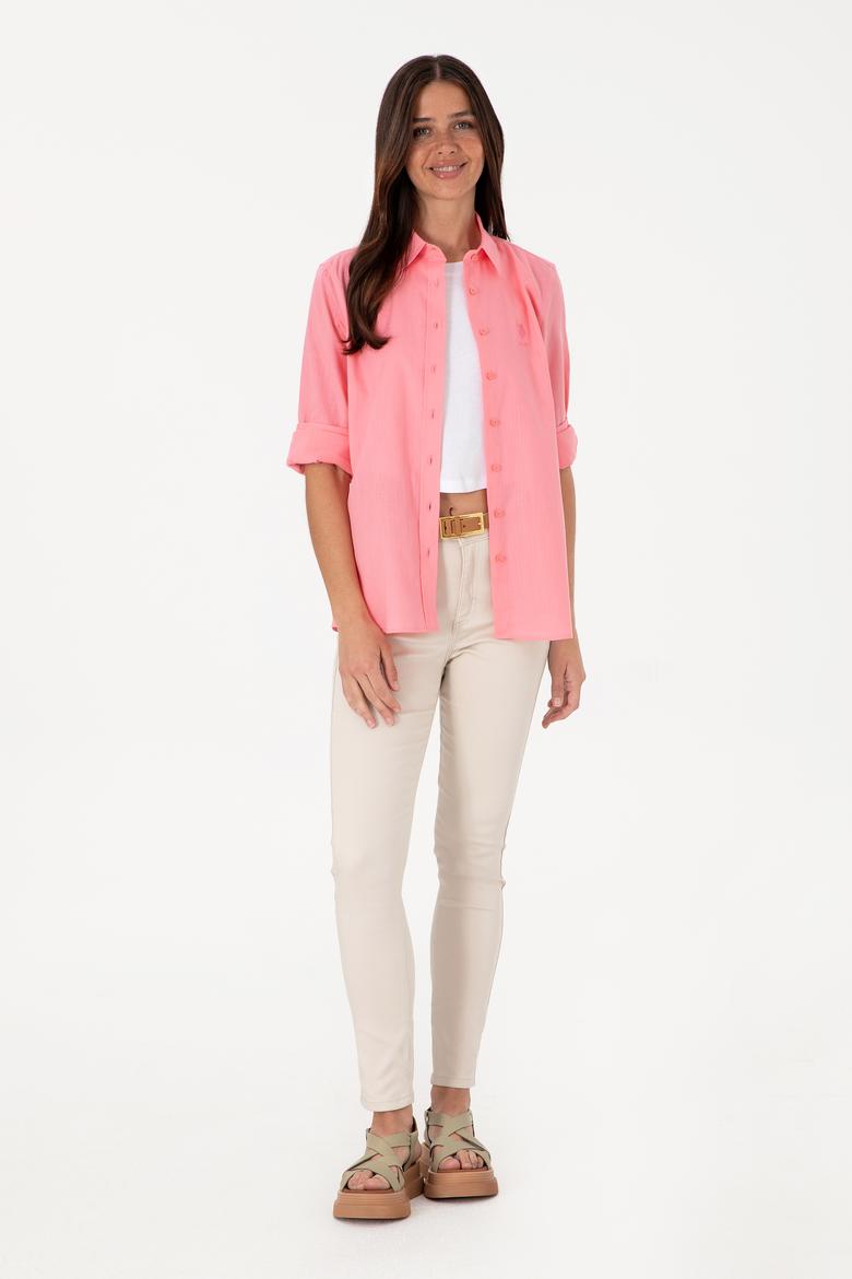 Kadın Pembe Uzun Kollu Basic Gömlek - 50307694019