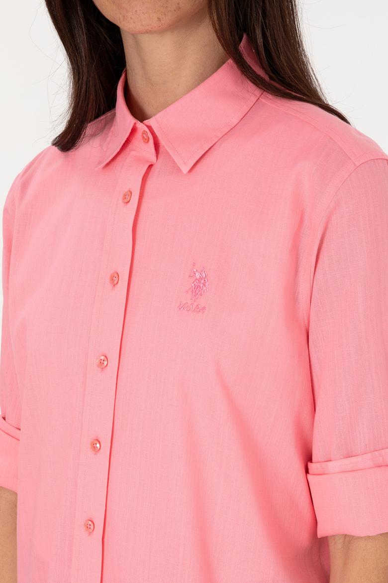 Kadın Pembe Uzun Kollu Basic Gömlek - 50307694019