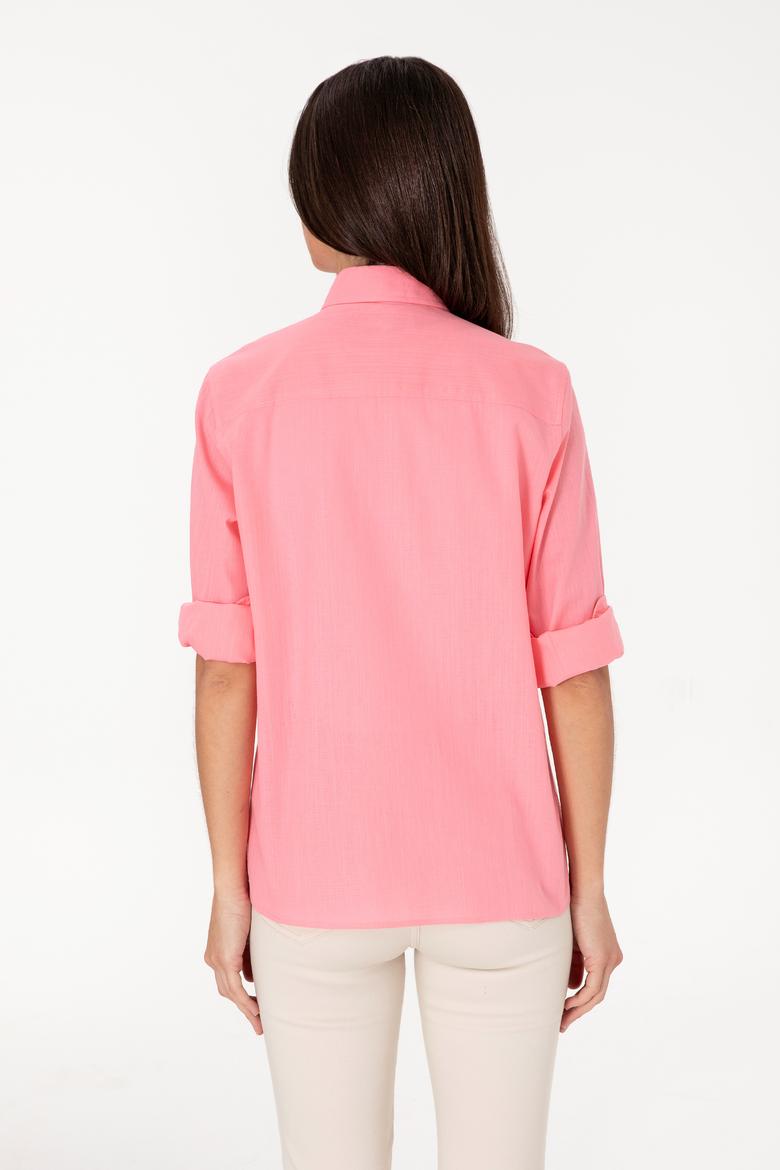 Kadın Pembe Uzun Kollu Basic Gömlek - 50307694019