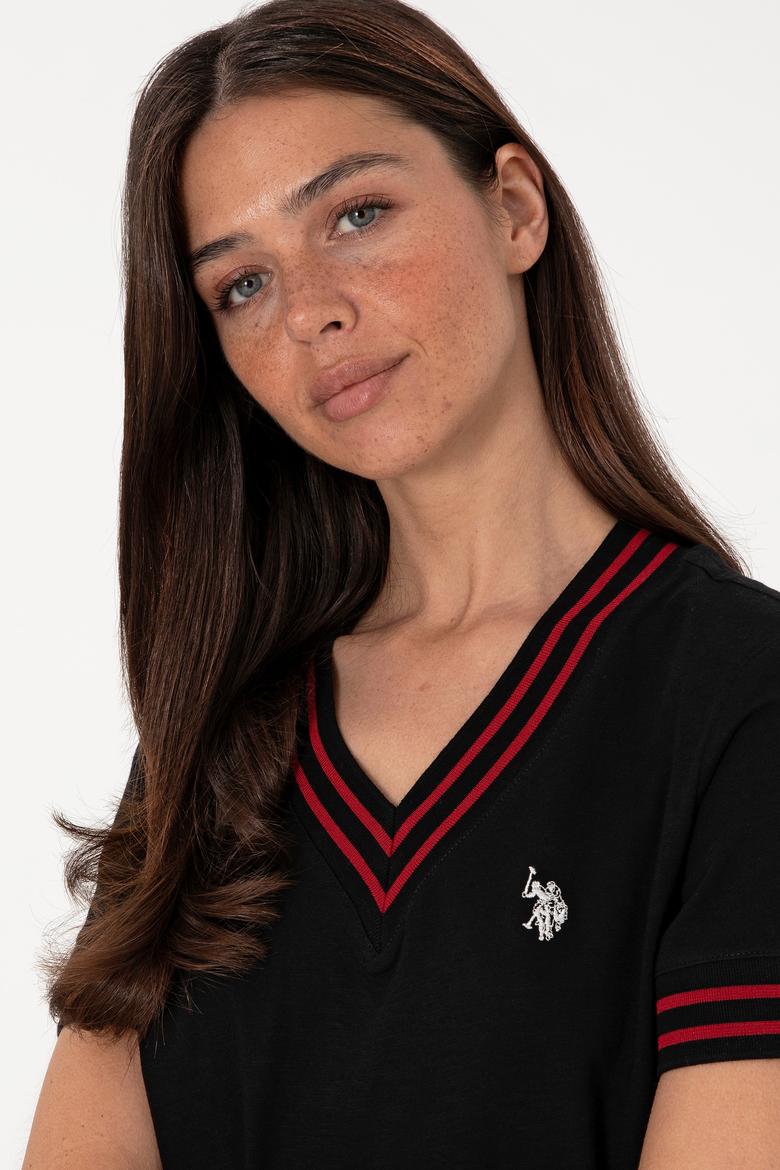 Kadın Siyah V Yaka Tişört - 50305770015