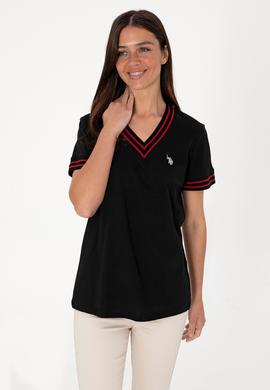 Kadın Siyah V Yaka Tişört - 50305770015