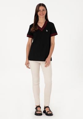 Kadın Siyah V Yaka Tişört - 50305770015