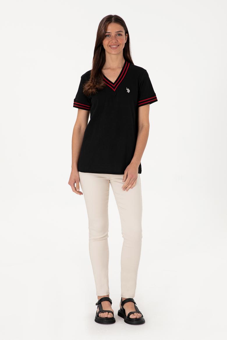 Kadın Siyah V Yaka Tişört - 50305770015