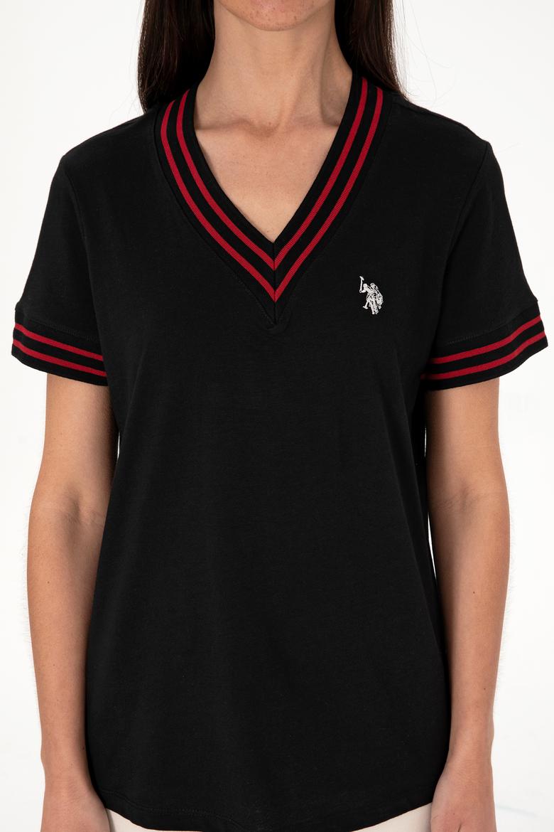 Kadın Siyah V Yaka Tişört - 50305770015