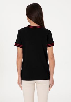 Kadın Siyah V Yaka Tişört - 50305770015